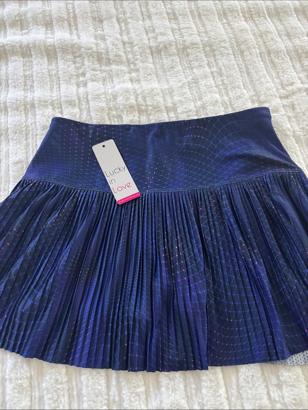Lucky in Love Navy Pleated Skater Skirt with Pink Accent Dots